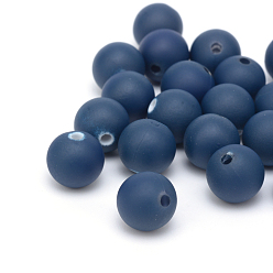 Prussian Blue Spray Painted Acrylic Beads, Rubberized Style, Round, Prussian Blue, 10x9.5mm, Hole: 2mm, about 950pcs/500g