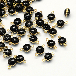 Черный Соединители звеньев эмалированной латуни золотистого цвета, круглые с флуоресцентным порошком внутри, чёрные, 7x11.5x4 мм, отверстие : 1 мм