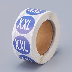 Blue Paper Self-Adhesive Clothing Size Labels, for Clothes, Size Tags, Round with Size XXL, Blue, 25mm, 500pcs/roll