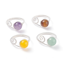 Mixed Stone Copper Wrapped Natural Mixed Stone Braided Bead Rings for Women Men, US Size 8 1/2(18.5mm), 2~9.5mm, 4pcs/set