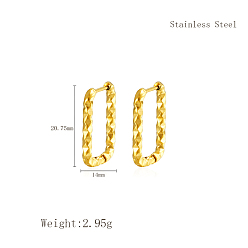 Rectangle Элегантные 304 серьги-кольца из нержавеющей стали, золотые, прямоугольные, 20.7x14 мм
