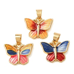 Mixed Color Brass Enamel Pendants, Butterfly Charms, Real 18K Gold Plated, Mixed Color, 12x14.5x2.5mm, Hole: 4x3.5mm