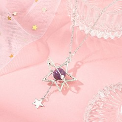 Amethyst Natural Amethyst Alloy Star Pendant Necklaces for Women, with Brass Cable Chains, Antique Silver & Silver, 16.73 inch(42.5cm)