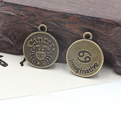 Рак Подвески в тибетском стиле , плоские круглые с двенадцати созвездий, античная бронза, рак, 19 мм