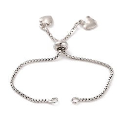 Платина Латунные цепные браслеты, долговечный, с сердцем очарование, платина, 13x0.1 см