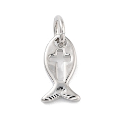 Платина Стойки обшивки латунные подвески, с прыжковых колец, долговечный, без свинца и без кадмия, рыба с крестом-оберегом, платина, 10.5x6x1 мм, отверстие : 3 мм
