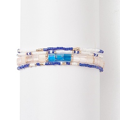 Blue 4Pcs 4 Style Glass Seed Beaded Stretch Bracelets Set, Stackable Bracelets for Women, Inner Diameter: 2~2-1/8 inch(5.2~5.4cm), 1Pc/style