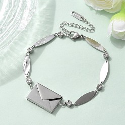 Нержавеющая Сталь Цвет 304 из нержавеющей стали овальные браслеты ссылка, сплав конверт и слово люблю тебя браслеты для женщин, со стразами, цвет нержавеющей стали, 6-7/8 дюйм (17.6 см)