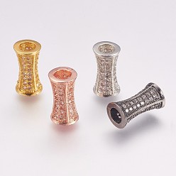 (52) Непрозрачная лаванда Латунные микро проложить кубического циркония бусы, трубка, разноцветные, 12x6 мм, отверстие : 3 мм