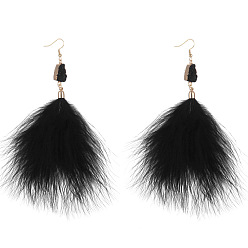 Black Feather Long Dangle Earrings, Gold Plated Alloy Jewelry for Women, Black, 150x80mm