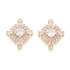 Золотой Латунные подвески из прозрачного кубического циркония, ромбовидные звенья, долговечный, золотые, 18x23x5 мм, отверстие : 1.6~1.8 мм