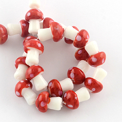 Red Mushroom Handmade Lampwork Beads Strands, Red, 16x12mm, Hole: 2mm, about 20pcs/strand, 13.7 inch