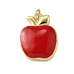 Яблоко Латунь эмаль подвески, стойки покрытие, долговечный, без свинца и без кадмия, реальный 18 k позолоченный, яблоко, 22x17.5x3.5 мм, отверстие : 3 мм