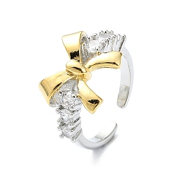 Bowknot Покрытие стойки латунь микро паве цирконий открытые манжеты кольца, без кадмия и без свинца, долговечный, бантом, размер США 6 3/4 (17.1 мм)