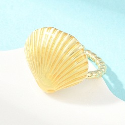 Shell Shape Brass Cuff Open Rings, Rack Plating, Long-Lasting Plated, Real 18K Gold Plated, Lead Free & Cadmium Free, Shell Shape, 16mm, Shell Shape: 16x18mm