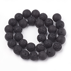 Black Natural Lava Rock Beads Strands, Round, Black, 12mm, Hole: 1mm, about 32pcs/strand, 14.96 inch(38cm)