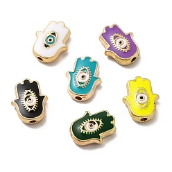 (52) Непрозрачная лаванда Бисера эмали сплава, рука хамсы / рука мириам со сглазом, золотые, разноцветные, 12x9.5x4 мм, отверстие : 1.6 мм