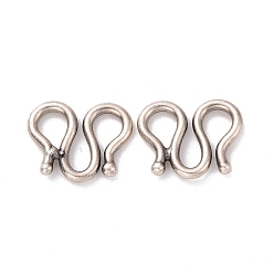 Antique Silver 925 Sterling Silver S-hook Clasps, Antique Silver, 9x11.5x1.5mm, Hole: 3mm