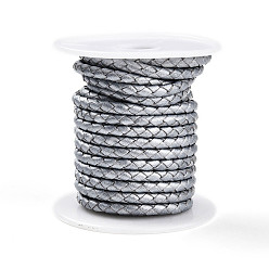 Серебро Плетеный шнур коровья кожа, кожаная веревка для браслетов, с хлопковой нитью внутри, серебряные, 3 мм, около 8.74 ярдов (8 м) / рулон