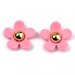 Ярко-Розовый Непрозрачные акриловый кабошоны, цветок, ярко-розовый, 17x17~18x5 мм, внизу: 9 мм