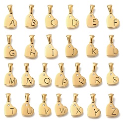 Золотой 26шт. буквы a~z 304 подвески в виде сердца из нержавеющей стали с хрустальными стразами, сердце, золотые, 11x13x2.5 мм, отверстие : 5x3 мм