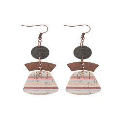 Разноцветный Серьги-подвески из сплава с имитацией кожи, трапециевидные, красочный, 75x28 мм