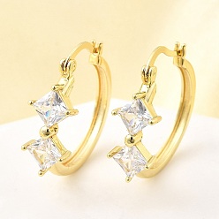 Настоящее золото 18K Серьги-кольца с ромбами из латуни с микропаве из прозрачных кубических цирконий, без свинца и без кадмия, долговечный, стойки покрытие, реальный 18 k позолоченный, 25.5x24.5x8.5 мм