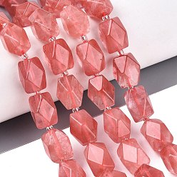 Cherry Quartz Glass Cherry Quartz Glass Beads Strands, Faceted Diamond Cut Beads, Rhombus, with Seed Beads, 13~15x11.5~13.5x11.5~13.5mm, Hole: 1~1.2mm, about 24~25pcs/strand, 14.96~16.14 inch(38~41cm)