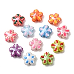 Mixed Color Handmade Porcelain Beads, Bright Glazed Porcelain, Flower, Mixed Color, 11x12x5.5mm, Hole: 2.5mm