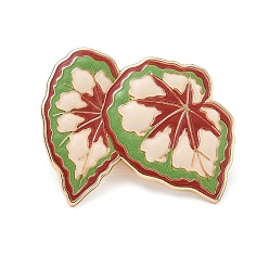 Dark Red Rex Begonia Leaf Enamel Pins, Alloy Lapel Pin Backs for Backpack Clothes, Golden, Dark Red, 25.5x31mm