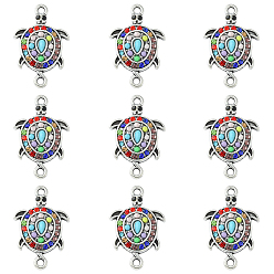 Античное Золото 10Шармы из сплава шт., ссылки на морских черепах, с разноцветной смолой и стразами, античное золото , 25.5x16.5x4 мм, отверстие : 1.8 мм