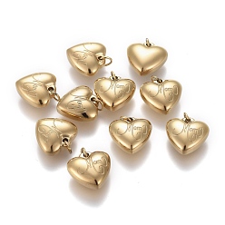 Золотой Ионное покрытие на день матери (ip) 304 амулеты из нержавеющей стали, с прыжковых колец, сердце со словом мама, золотые, 12x11x4 мм, отверстие : 3 мм