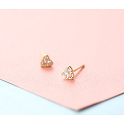 Треугольник Серьги-гвоздики из латунного микро-паве, золотые, треугольные, 5 мм