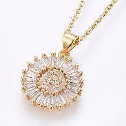 Letter R Подвеска-колье с инициалом из латуни, украшенная микропаве из кубического циркония., с 304 цепи из нержавеющей стали, плоские круглые с буквы, золотые, буква r, 17.71 дюйм (45 см), Кулон : 22x16x3 мм