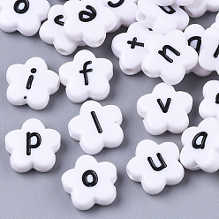 Black Opaque Spray Painted Acrylic Beads, Horizontal Hole, Flower with Letter, Black, 11x11x4mm, Hole: 1.6mm, about 1480pcs/500g