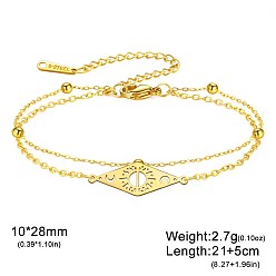 Oro 304 Tobilleras unisex con forma de rombo de acero inoxidable con diseño de estrella y sol 2 Tobilleras de dos hebras unisex, dorado, 8-1/4 pulgada (210 mm)