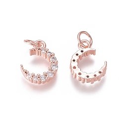 Розовое Золото Латунные микропаве прозрачные кубические циркониевые подвески, с прыжковых колец, луна, розовое золото , 12.5x9x3 мм, Перейти кольцо: 5x0.7 мм, внутренний диаметр: 3.6 мм