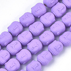 Violet Spray Painted Non-magnetic Synthetic Hematite Beads Strands, Matte Style, Buddha Head, Violet, 10x9x7.5mm, Hole: 1mm, about 39pcs/strand, 15.7 inch