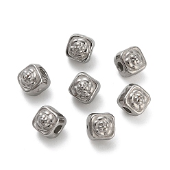 Нержавеющая Сталь Цвет 304 из нержавеющей стали бусы, квадратные с цветком, цвет нержавеющей стали, 4x4x4.5 мм, отверстие : 1.4 мм