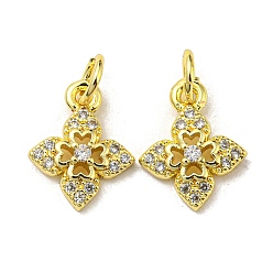 Цветок Настоящие 18 к позолоченные латунные подвески, без кадмия, без никеля и без свинца, с прозрачным фианитом и прыжковым кольцом, цветок, 13x10x3 мм, отверстие : 3 мм