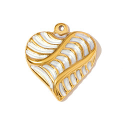 Белый 304 нержавеющей стальной эмали подвески, фактурные подвески в виде сердечек, ионное покрытие (ip), реальный 18 k позолоченный, белые, 28x25 мм