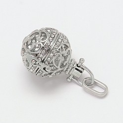 Платина Подвески из латунной стразы, для ожерелья, без свинца, без никеля и без кадмия, платина, 29x22 мм, отверстия: 9x4 mm, Внутренний диаметр: 16 mm