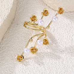 Золотой Открытые кольца-манжеты из сплава с имитацией жемчуга для женщин, цветок, золотые, 19 мм