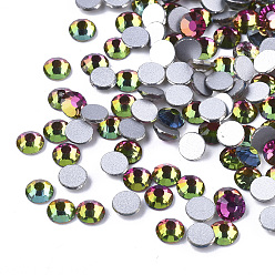 Colorful Glass Flat Back Rhinestone Cabochons, Back Plated, Faceted Half Round, Colorful, SS20, 4.6~4.8x2mm, about 1440pcs/bag