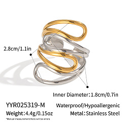 Позолоченный и Цвет Нержавейки Регулируемые манжеты из нержавеющей стали для женщин, настоящее золото и нержавеющая сталь, внутренний диаметр: 18 мм