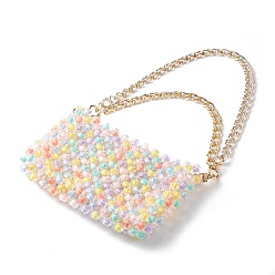 Colorful Transparent Acrylic Bead in Bead Woven Bags, with Aluminium Double Link Bag Chains Strap, Colorful, 420mm