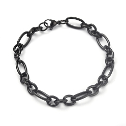 Electrophoresis Black 304 из нержавеющей стали Figaro цепи браслеты, ионное покрытие (ip), с карабин-лобстерами , электрофорез черный, 8 дюйм (20.2 см)