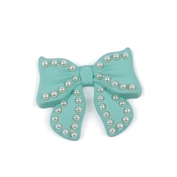 Turquoise Acrylic Cabochons, with Plastic Pearl, Bowknot, Turquoise, 30x25mm