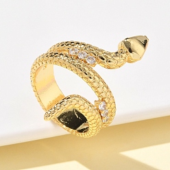 Прозрачный Латунные микро проложить пальцев кольца кубического циркония, змея, без кадмия и без свинца, стойки покрытие, реальный 18 k позолоченный, долговечный, прозрачные, 32 мм, размер США 7 1/4 (17.5 мм)