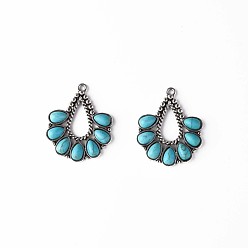 Sky Blue Synthetic Turquoise Pendants, with Aolly Findings, Cadmium Free & Nickel Free & Lead Free, Antique Silver, Fan, Sky Blue, 35x29x4mm, Hole: 2mm
